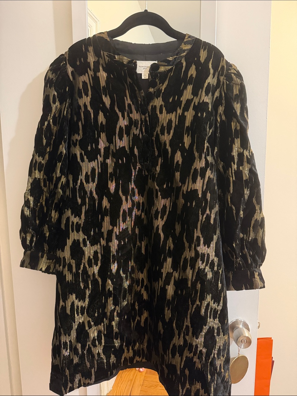Pomander Place Black and Gold Metallic Print Tunic Dress